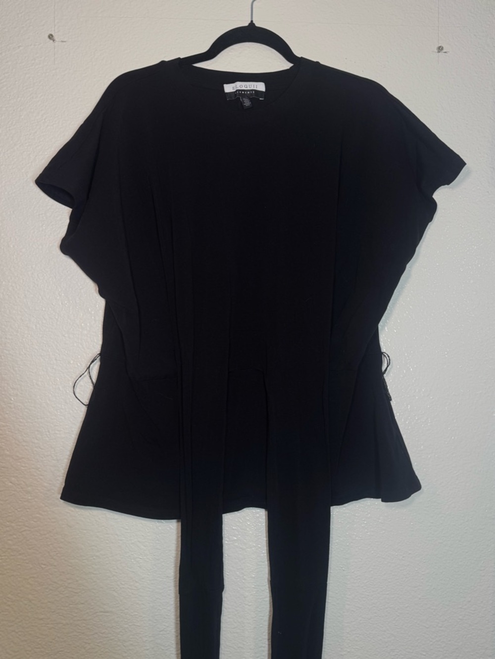 Eloquii Black Short-Sleeve Tie-wrap Top